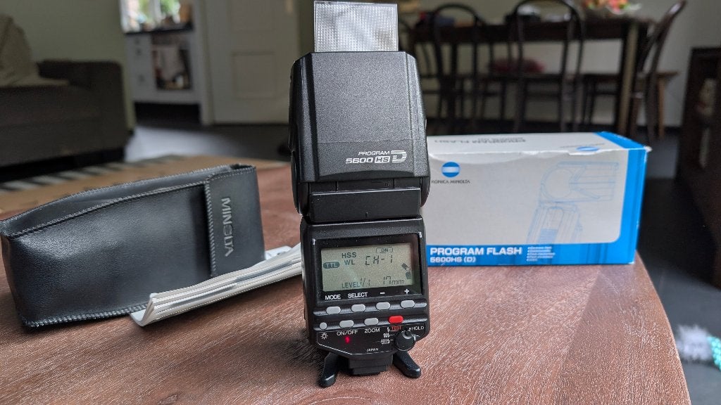 Minolta Program 5600HS (D) Flitser Compleet in Doos, Inclusief accessoires, Minolta, Externe flitser, Minolta