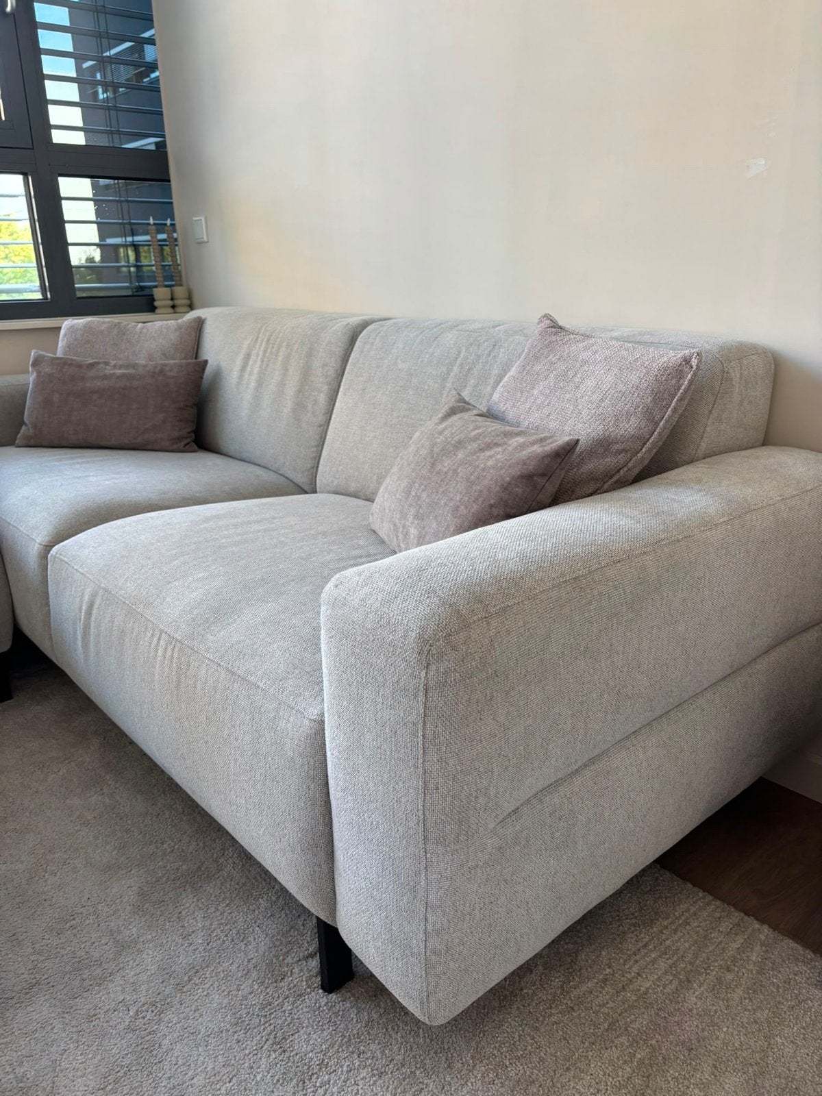 Moderne bank met hocker  - Lichtgrijs Stof, Ophalen, 250 tot 300 cm, Hoekbank, 75 tot 100 cm