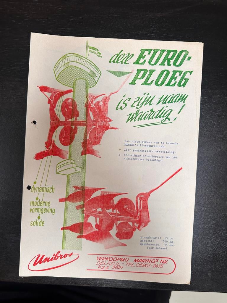Oude reclamefolder Euro-Ploeg - Maring's Ploegenfabriek, Ophalen, Zo goed als nieuw, Overige typen