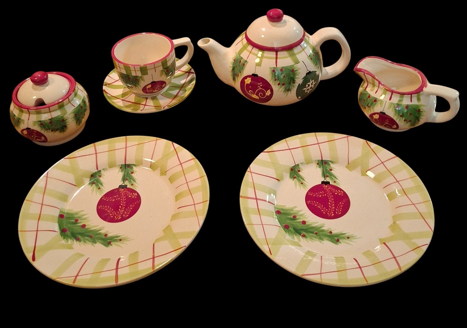 Siaki© Kerstservies Set | Porselein | 7 Stuks, Huis en Inrichting, Overige merken, Vintage, Ophalen of Verzenden, Zo goed als nieuw