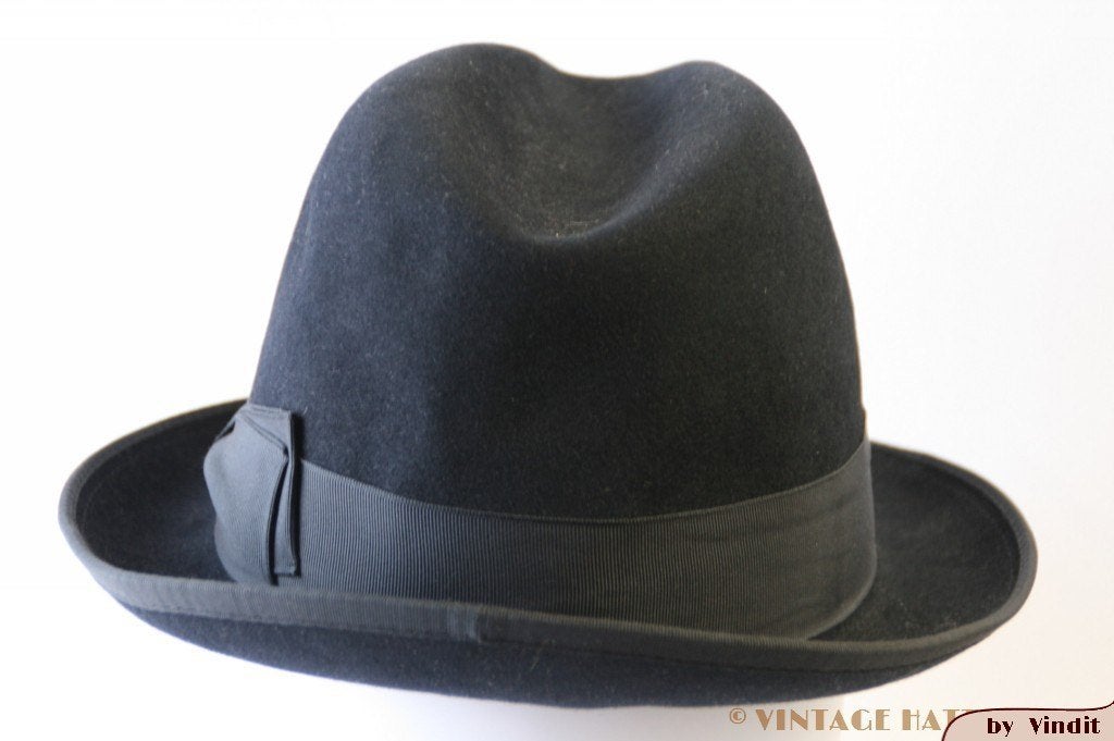 Vintage Gleufhoed Fedora Mayser zwart 55 = S tot XS, Ophalen of Verzenden, Hoed, Mayser, 57 cm (M, 7⅛ inch) of minder