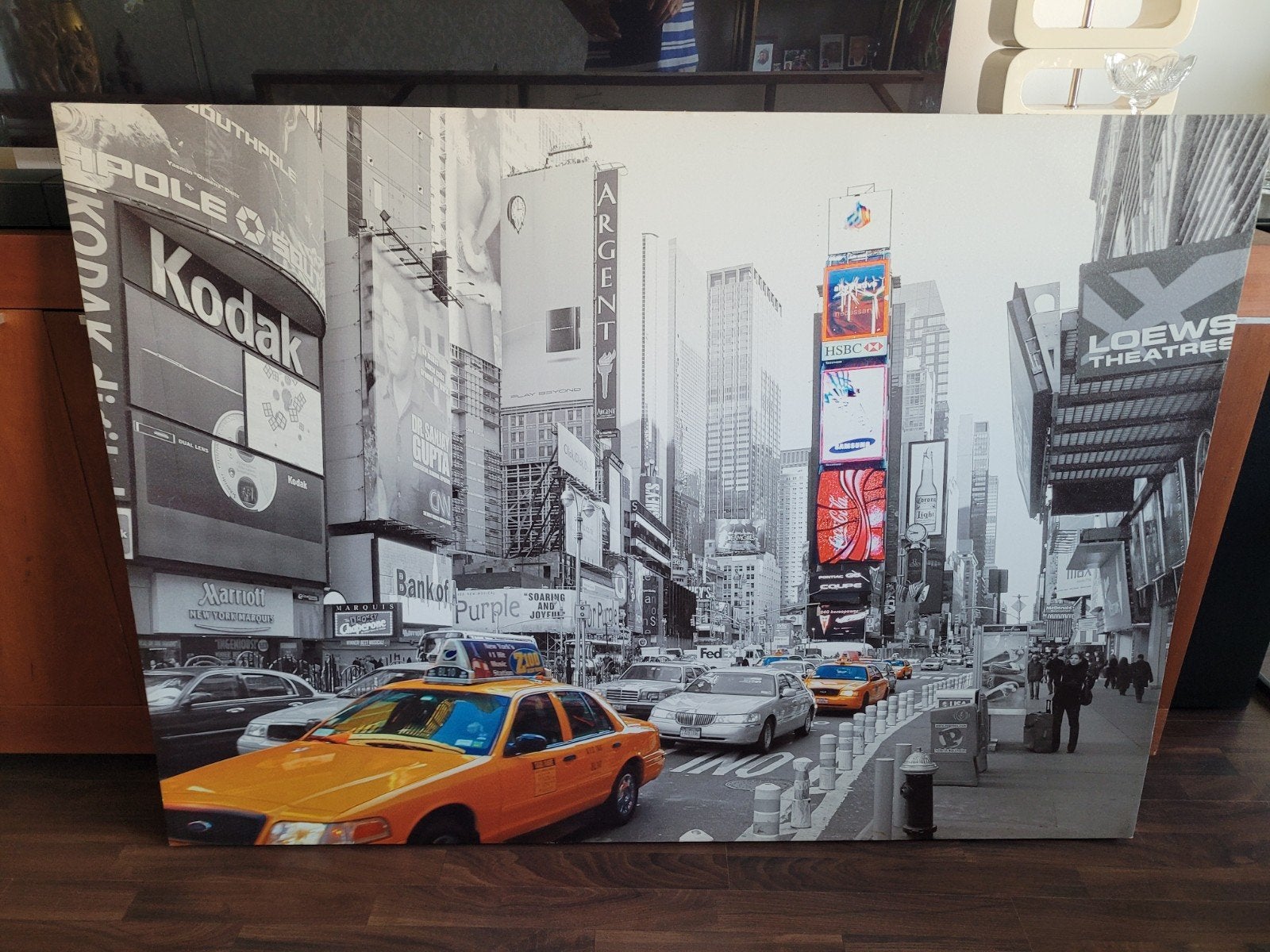 Canvas schilderij New York Times Square taxi, Gebruikt, 125 cm of meer, Ophalen of Verzenden, Foto of Poster