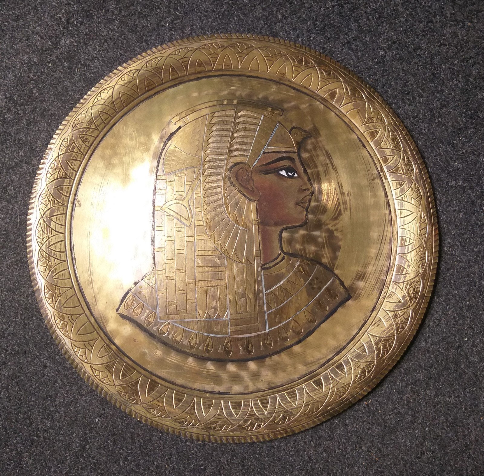 Vintage Messing Wandbord Egyptische koningin, Ophalen of Verzenden