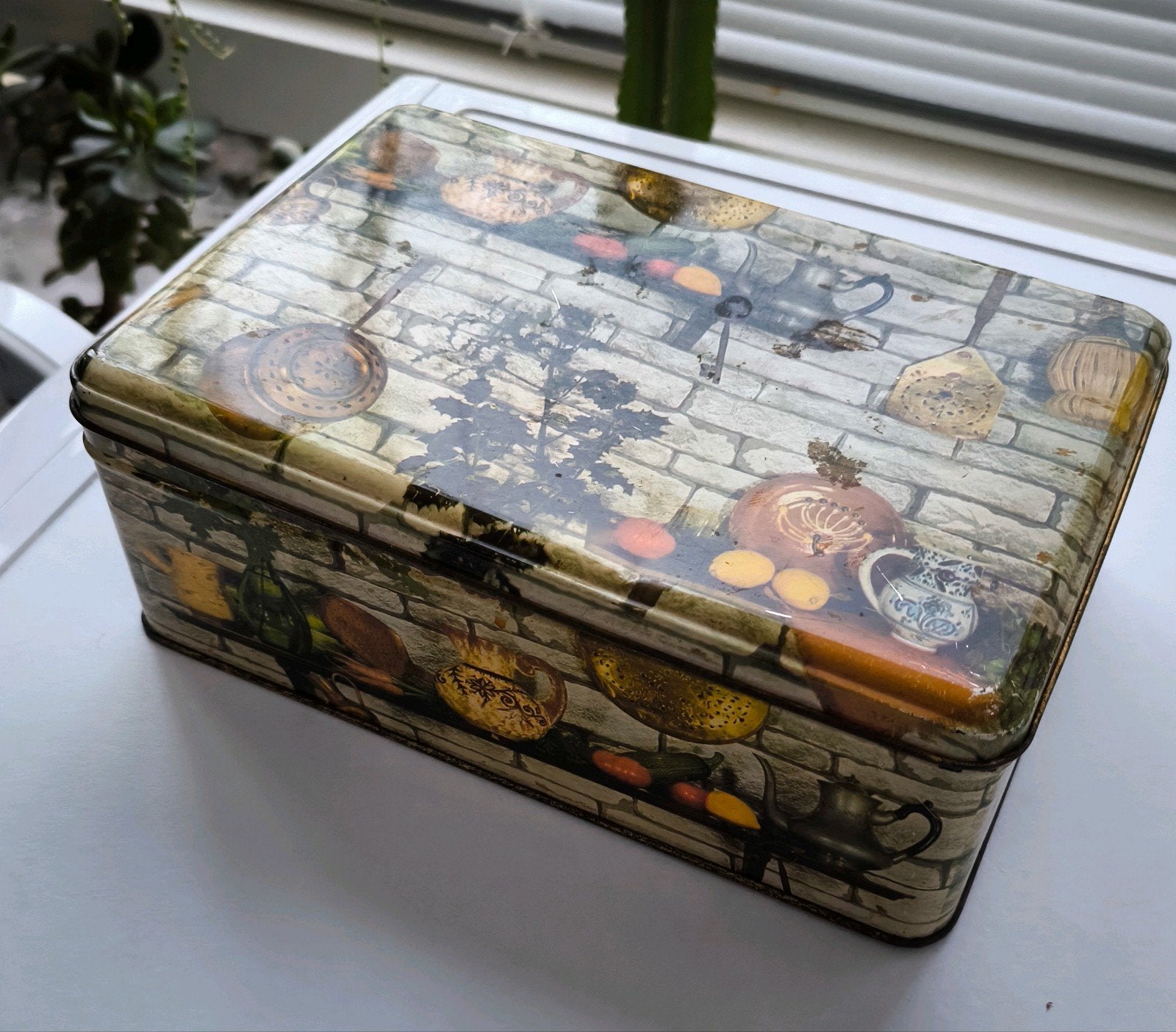 Trommel blik vintage Franse koektrommel met scharnieren, Ophalen, Gebruikt, Overige