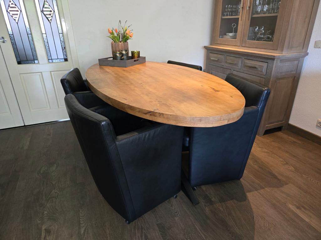 4 Zwart Lederen Stoelen  W.Schillig, Huis en Inrichting, Stoelen, Ophalen, Zwart