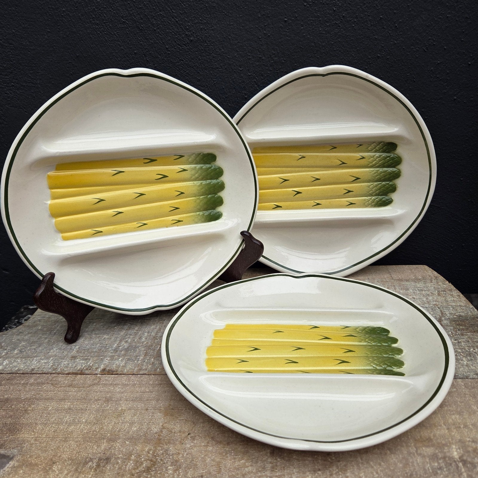 Vintage Salins Frankrijk keramische asperge borden set, Ophalen of Verzenden