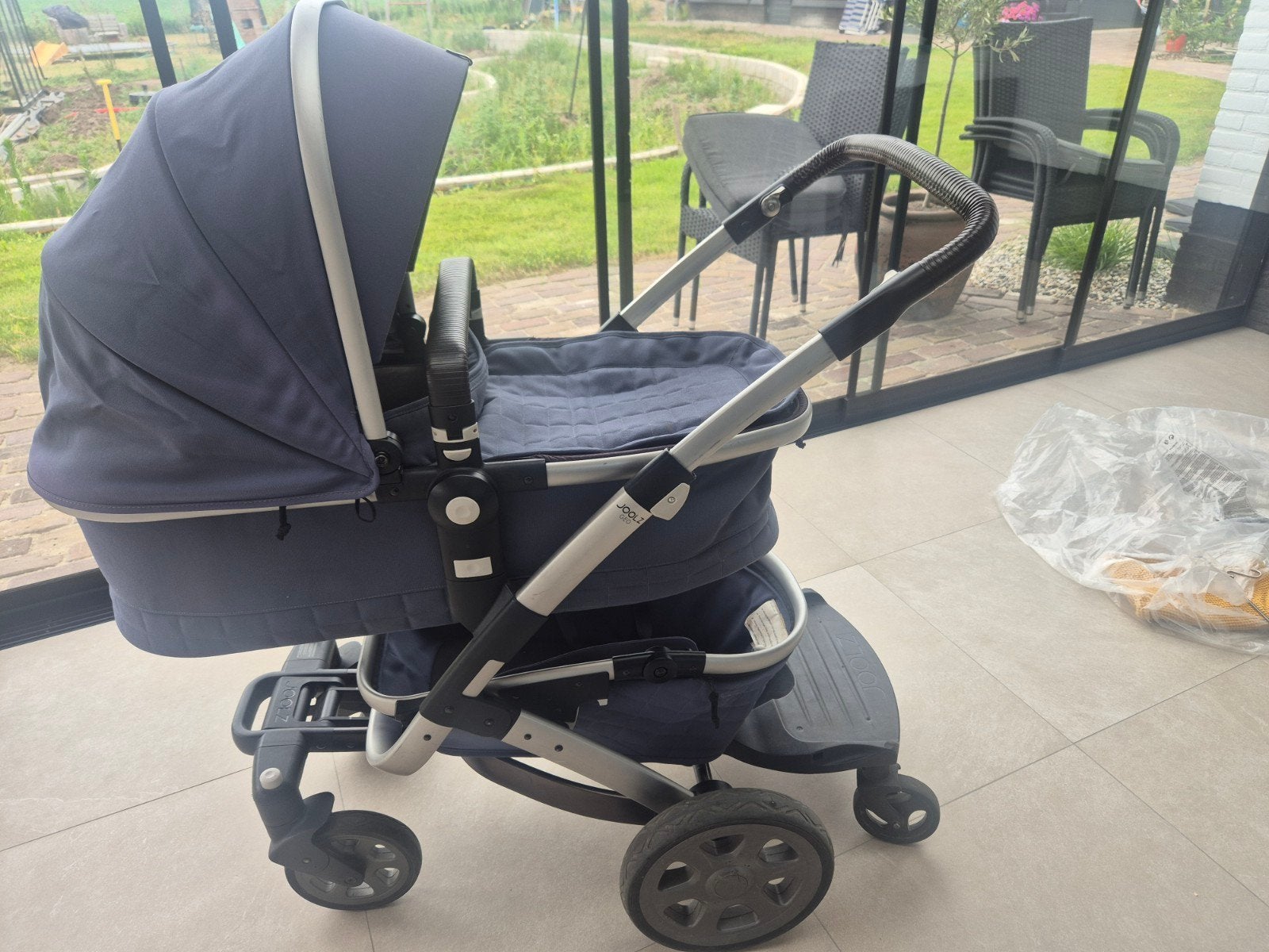 Joolz Geo 2 kinderwagen met reiswieg, voetenzak, rijplankje, Ophalen of Verzenden, Gebruikt, Overige merken, Met reiswieg