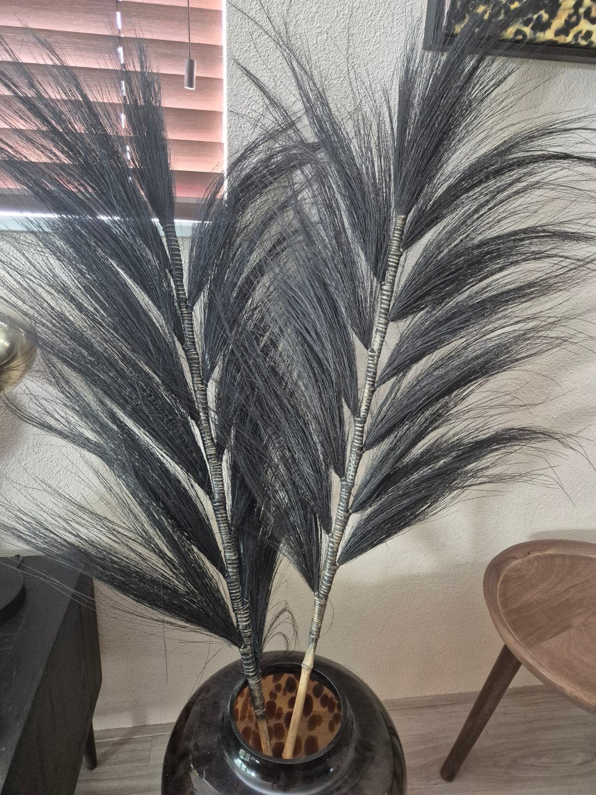 Decoratieve pluimen en palmblad, Ophalen, Zwart, Zo goed als nieuw, Natuurlijk materiaal
