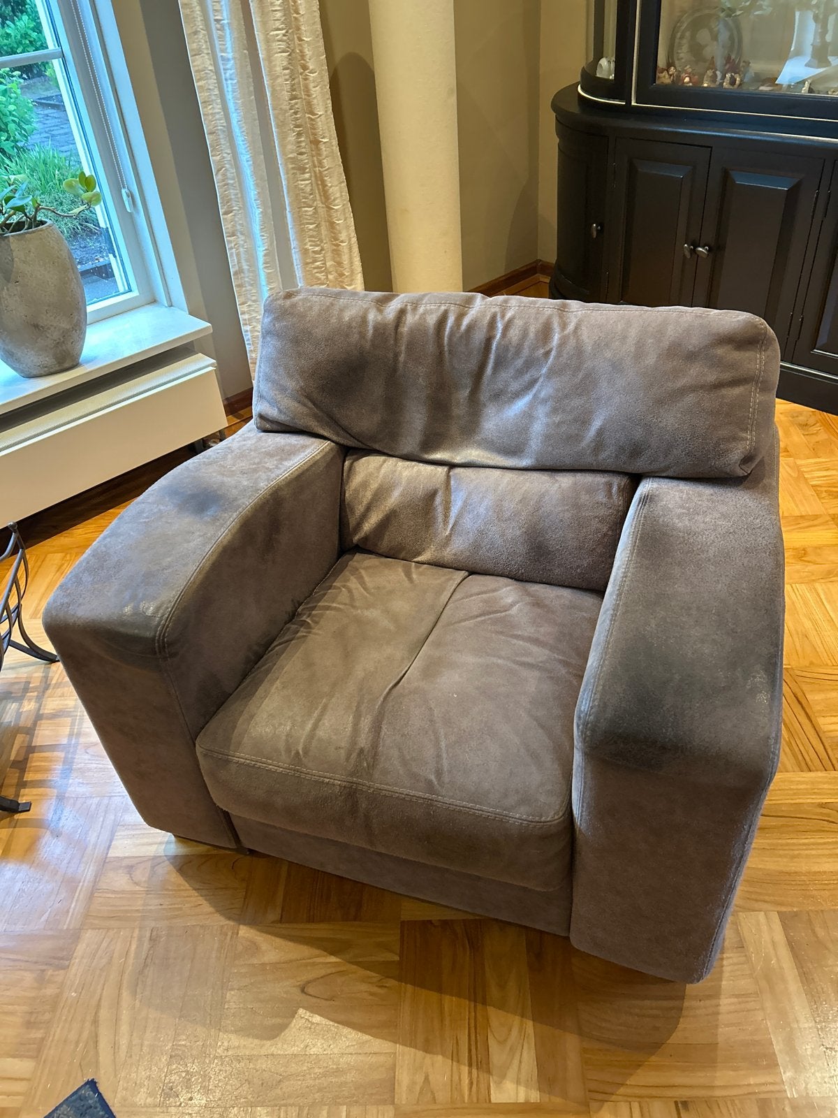 Comfortabele fauteuil - Bruin/grijs, Huis en Inrichting, Fauteuils, Ophalen, Gebruikt, Stof, 75 tot 100 cm