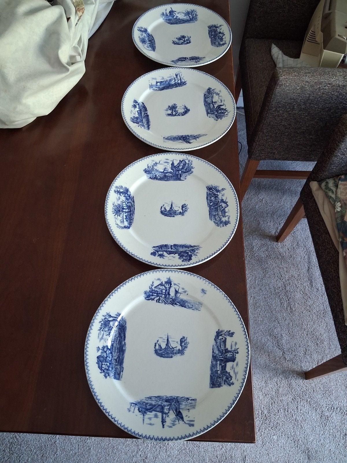 Sarreguemines Calvados blue 4 borden 1880-1910., Antiek en Kunst, Ophalen of Verzenden