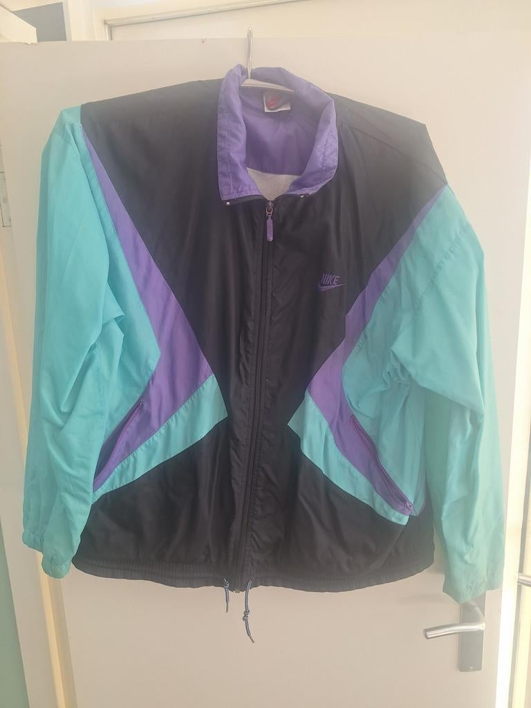 Vintage Nike Windjack - Zwart, Paars & Turquoise, Ophalen of Verzenden, Gedragen, Zwart