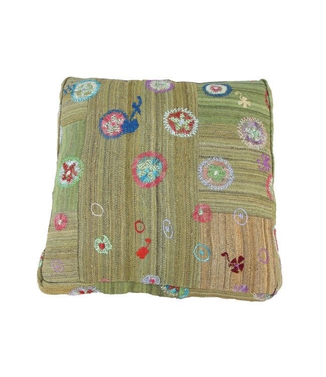 Vintage Handgemaakte Kelim Poef Vloerkussen 70x70x15 cm, Ophalen of Verzenden, Nieuw, Groen, Vierkant