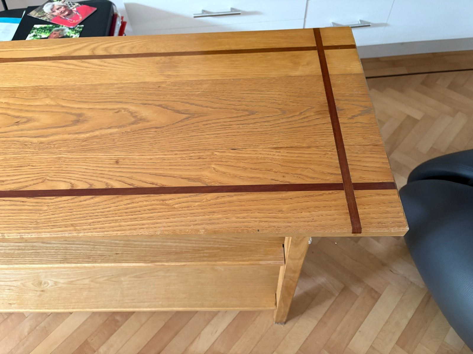 Houten sidetable met twee planken - 155x43x75,5 cm, Ophalen, Gebruikt, 150 tot 200 cm, Minder dan 50 cm
