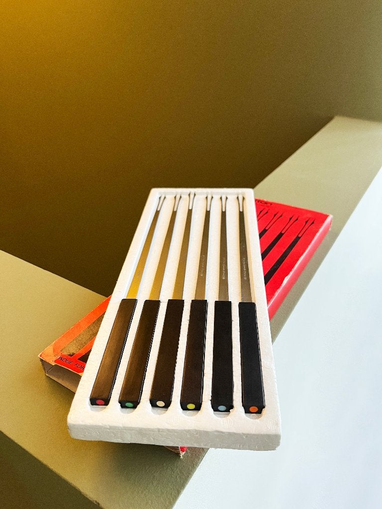 Stelton Denmark fonduevorkjes, jaren '70, Cylinda collectie, Zilver, Ophalen of Verzenden, Metaal, Overige merken