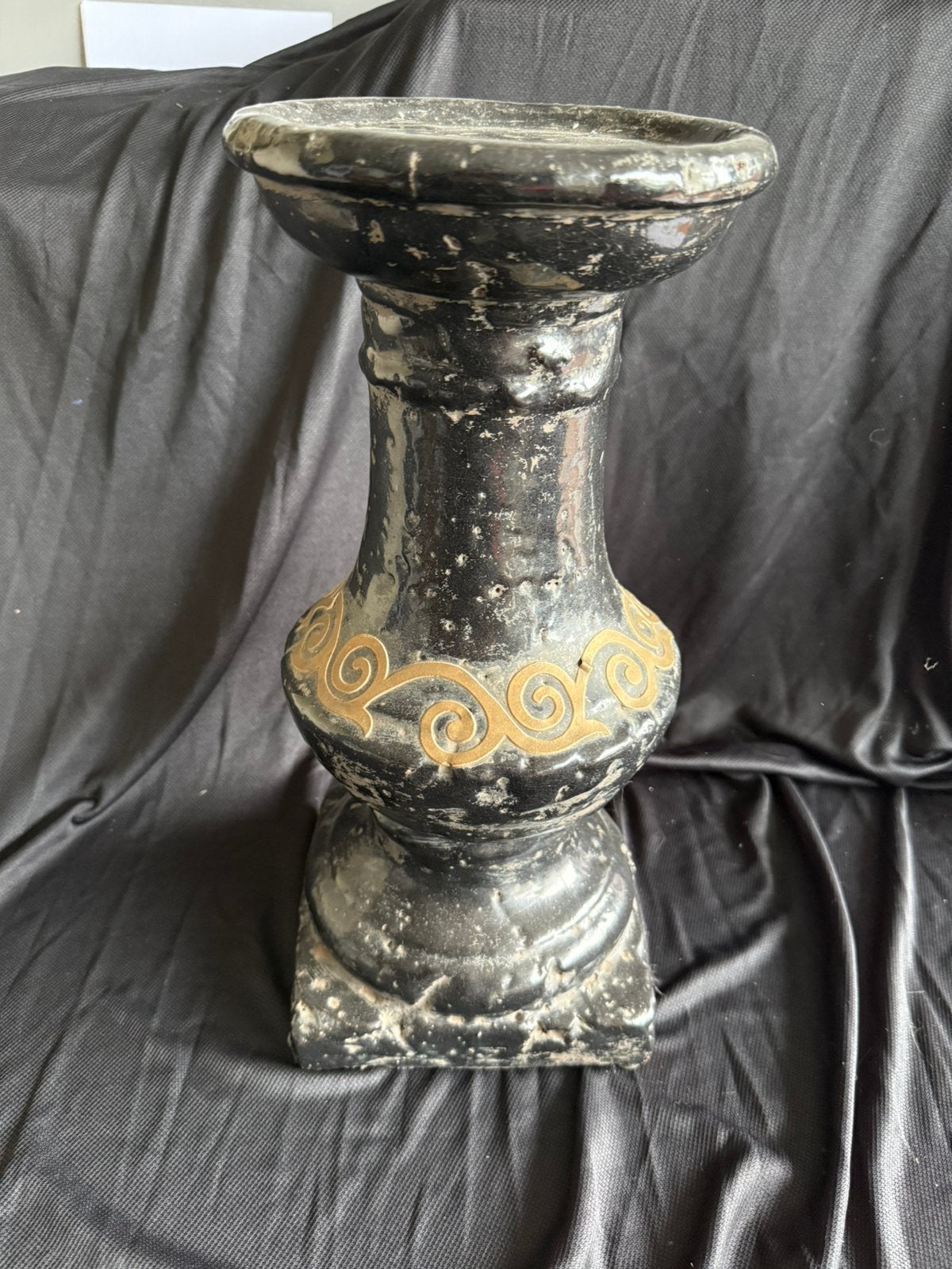 Grote stenen kandelaar/zuil - zwart en goud, Huis en Inrichting, Woonaccessoires | Zuilen en Pilaren, Ophalen, Gebruikt, X, X