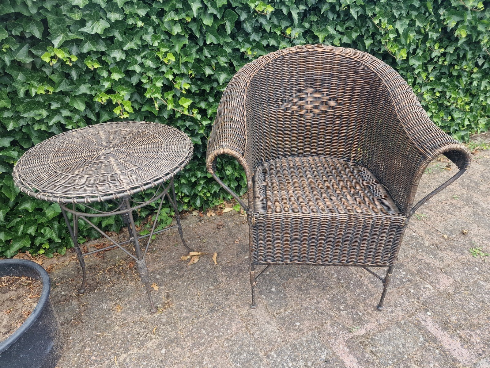 Rieten tafel en stoeltje, Ophalen, Rotan