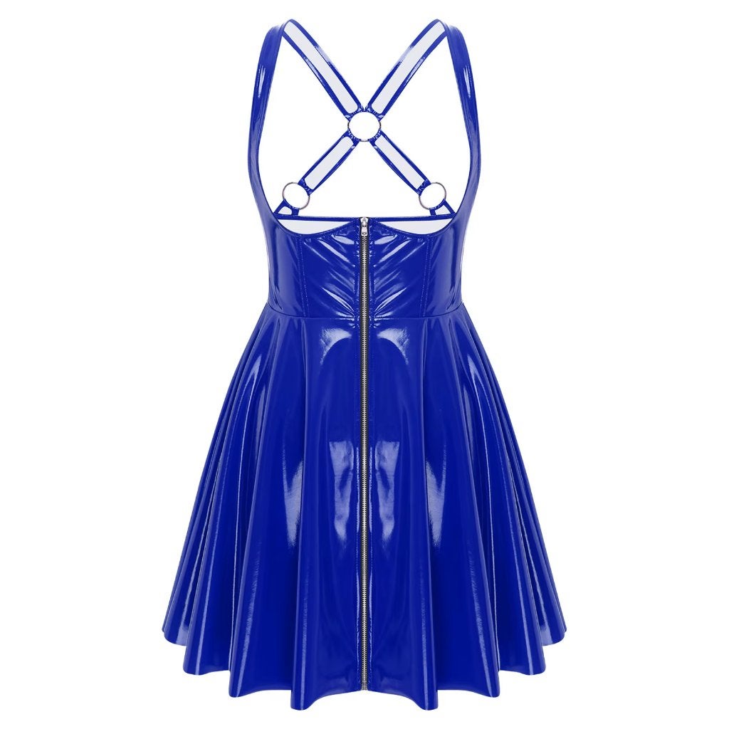 Blauwe lakleren uitgesneden dames jurk / jurkje lak leer, Maat 46/48 (XL) of groter, Nieuw, Boven de knie, Verzenden