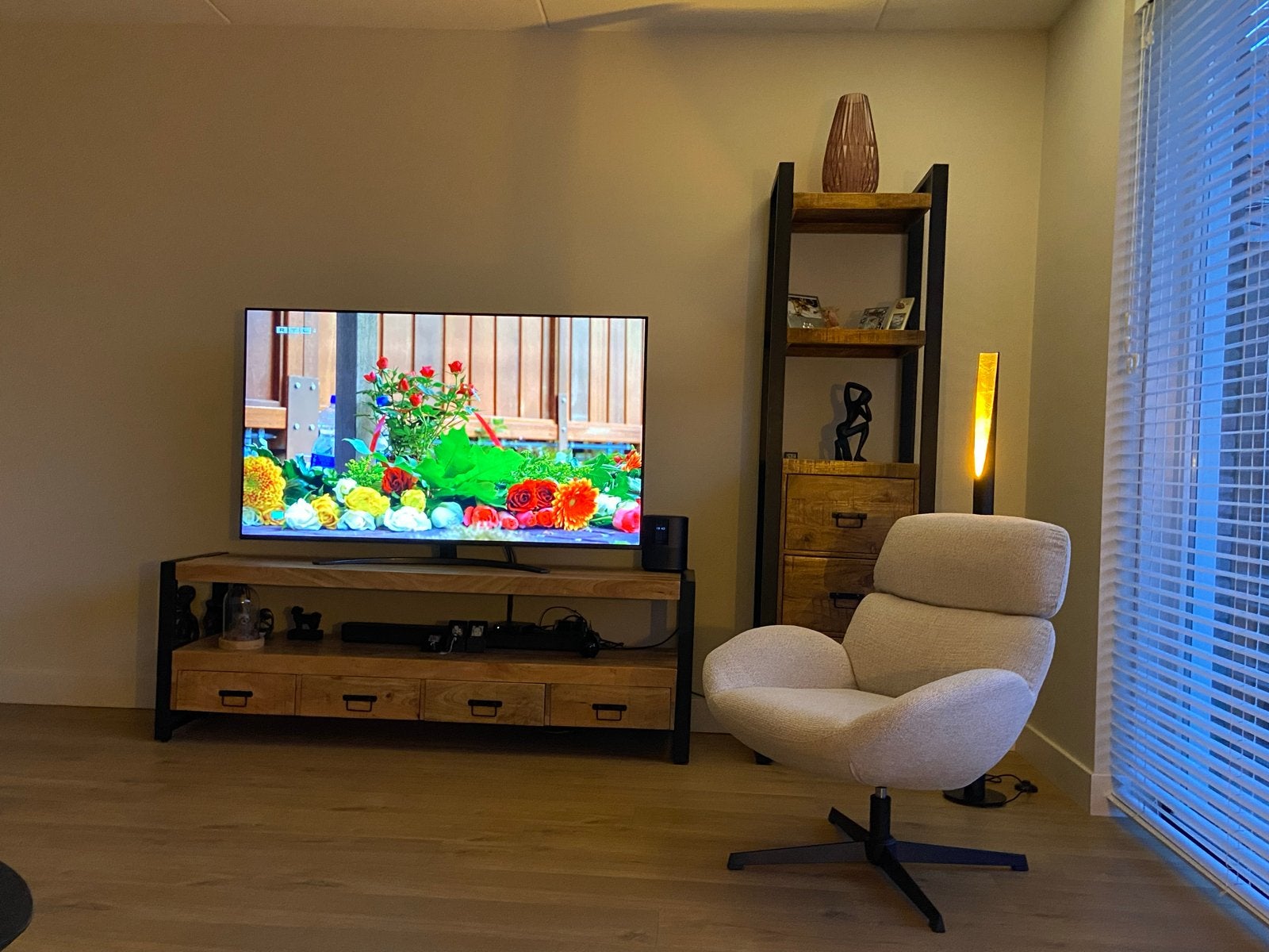Industriële TV-meubel en kast Set - Mangohout & Metaal, Ophalen, Gebruikt, 200 cm of meer, 150 tot 200 cm