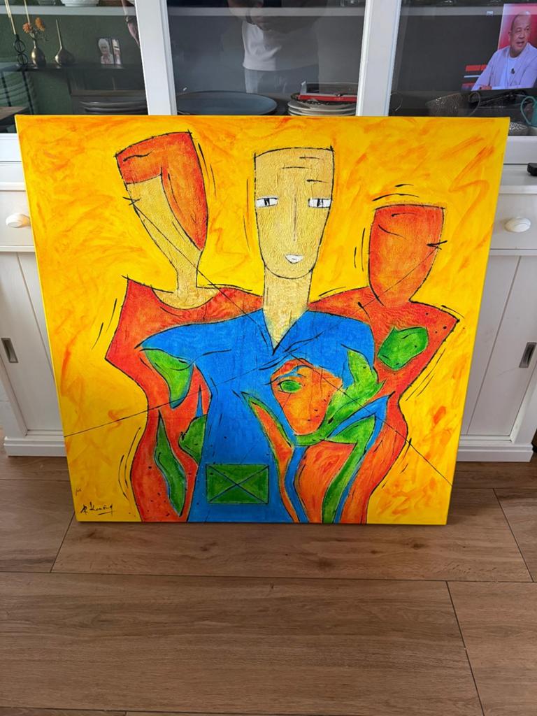 Abstract Schilderij R. Koning - 100x100 cm, Antiek en Kunst, Ophalen