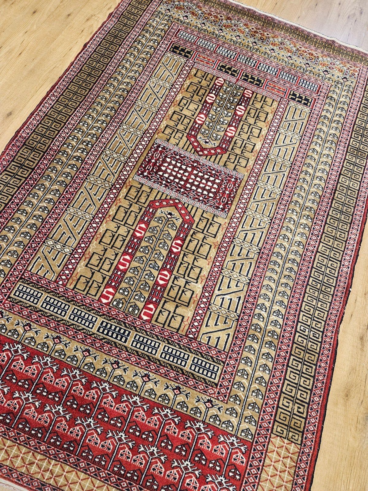 Vintage handgeknoopt oosters tapijt karachi 195x123, Info@SlatsAntiek.nl, Tweedehands, 100 tot 150 cm, Perzisch