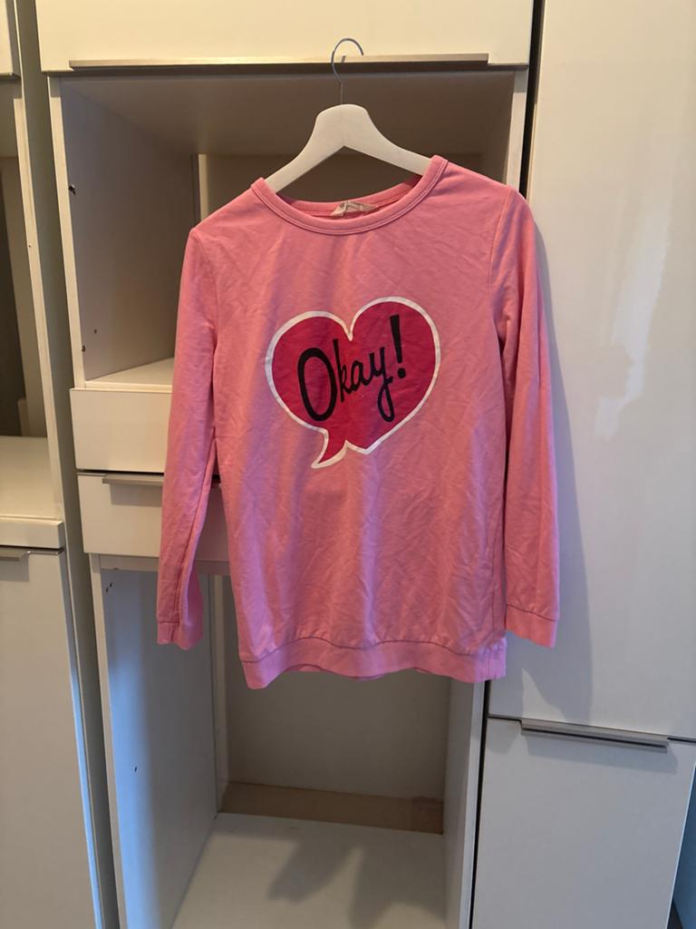 Roze trui met 'Okay!' opdruk, Ophalen of Verzenden, Lange mouw, Roze, Maat 34 (XS) of kleiner
