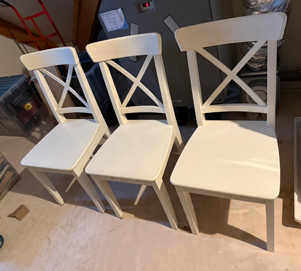 3 ikea eetlamer stoelen, Gebruikt, Drie, Wit, Ophalen of Verzenden