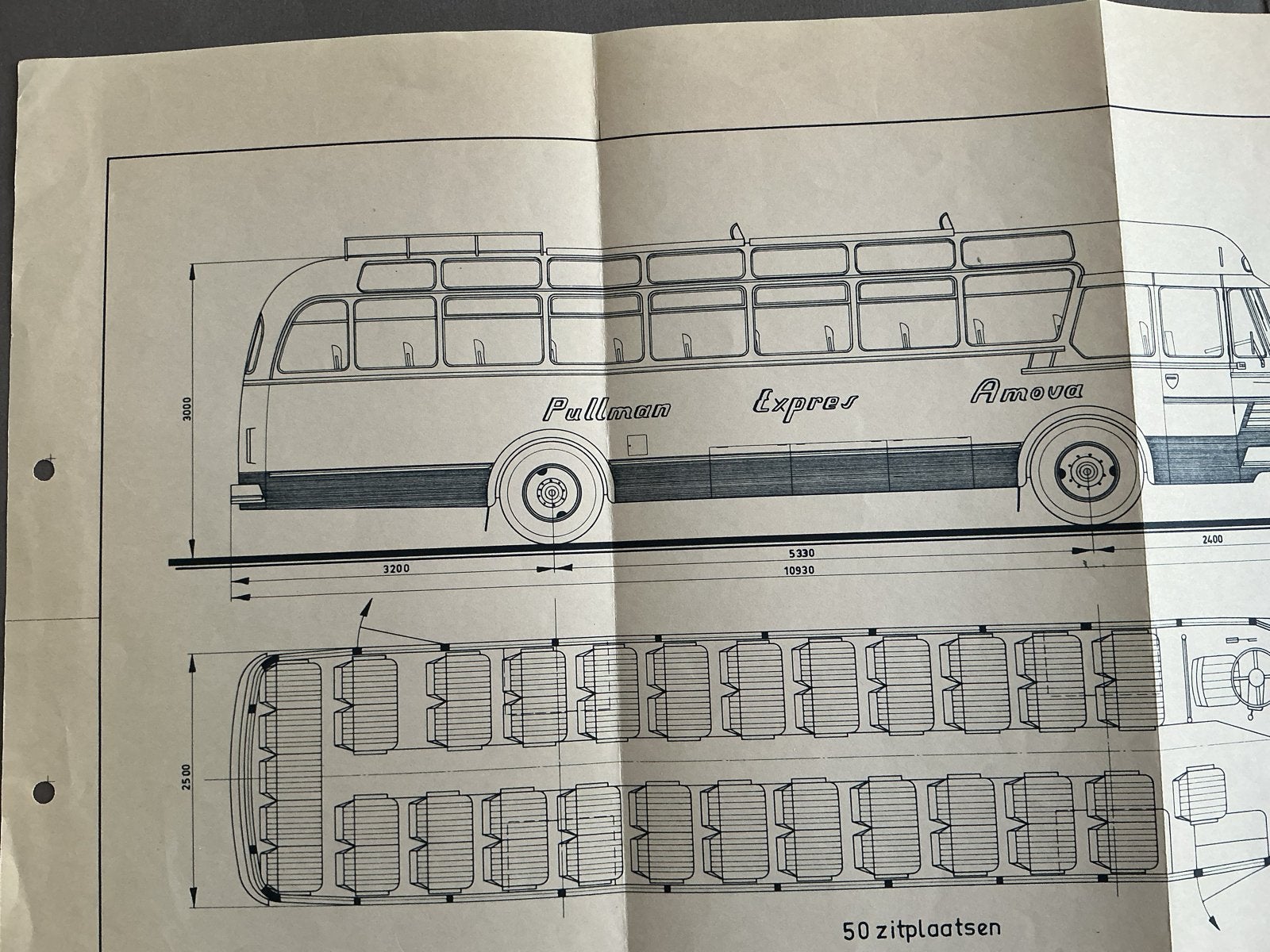 AEC Pullman Express Amova bus tekening 1955, Verzamelen, Verzenden, Trein, Overige typen