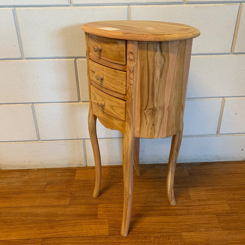 ladekastje teak - ovaal met 3 lades - Gratis bezorgd, TTM Wonen, Meubels – (Perzische) Tapijten en Woonaccessoires, Minder dan 50 cm