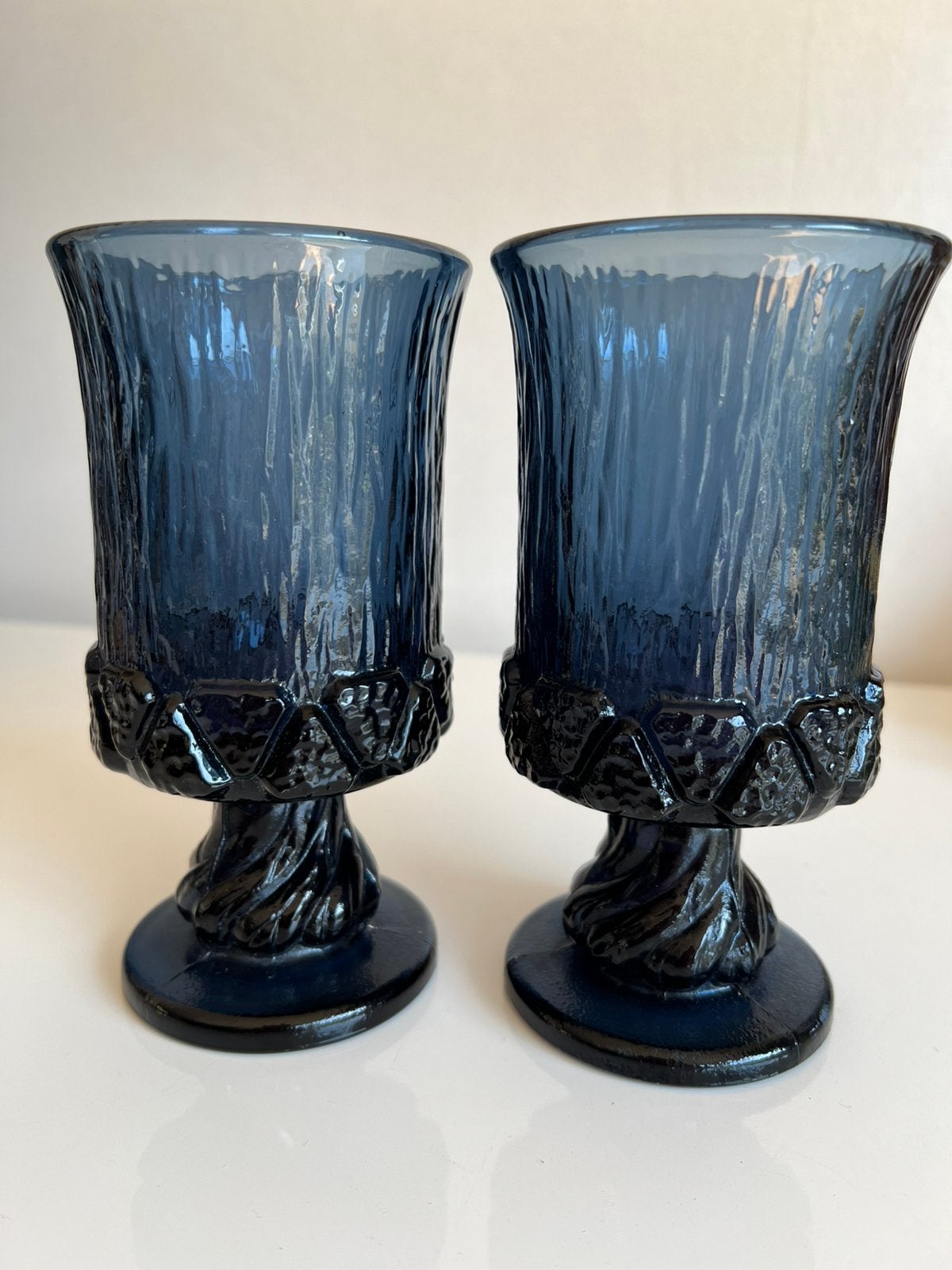 2 Vintage Italy Fostorio Sorrento Goblet Glas Staalblauw 60s, Antiek en Kunst, Ophalen of Verzenden