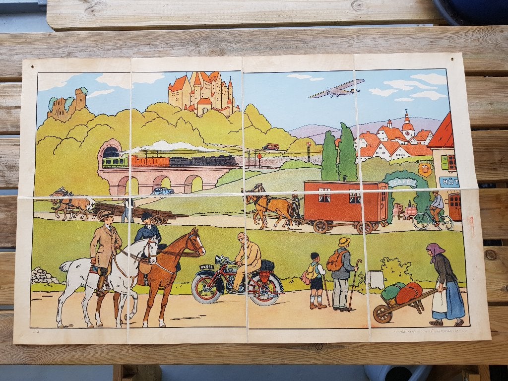 Transport oude schoolplaat uit Frankrijk litho op canvas., Ophalen of Verzenden