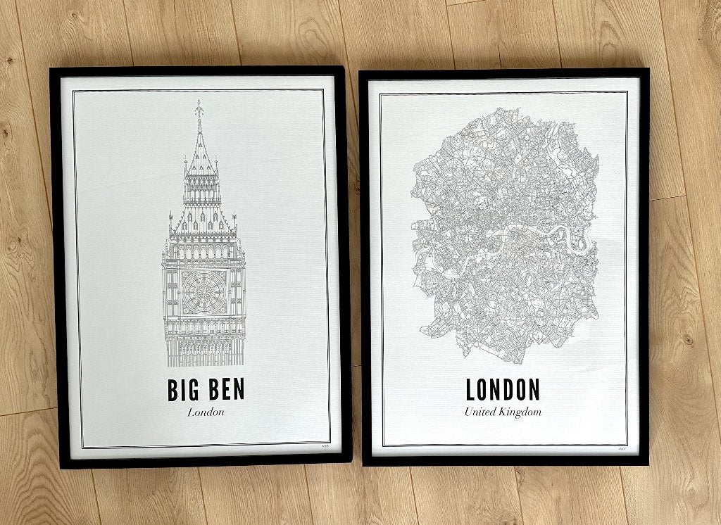 WIJCK Poster met Lijst - Big Ben & London - 50x70cm, Ophalen, 50 – 75, Zo goed als nieuw, Foto of Poster
