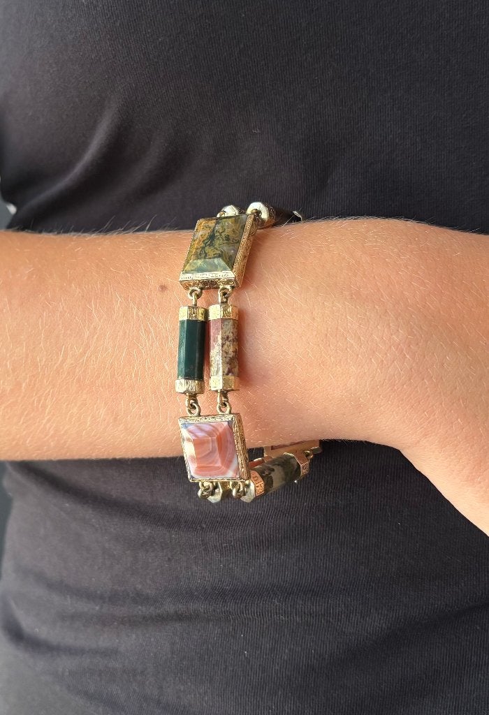 Agaat edelsteen fraai gouden armband dame Schotland vintage