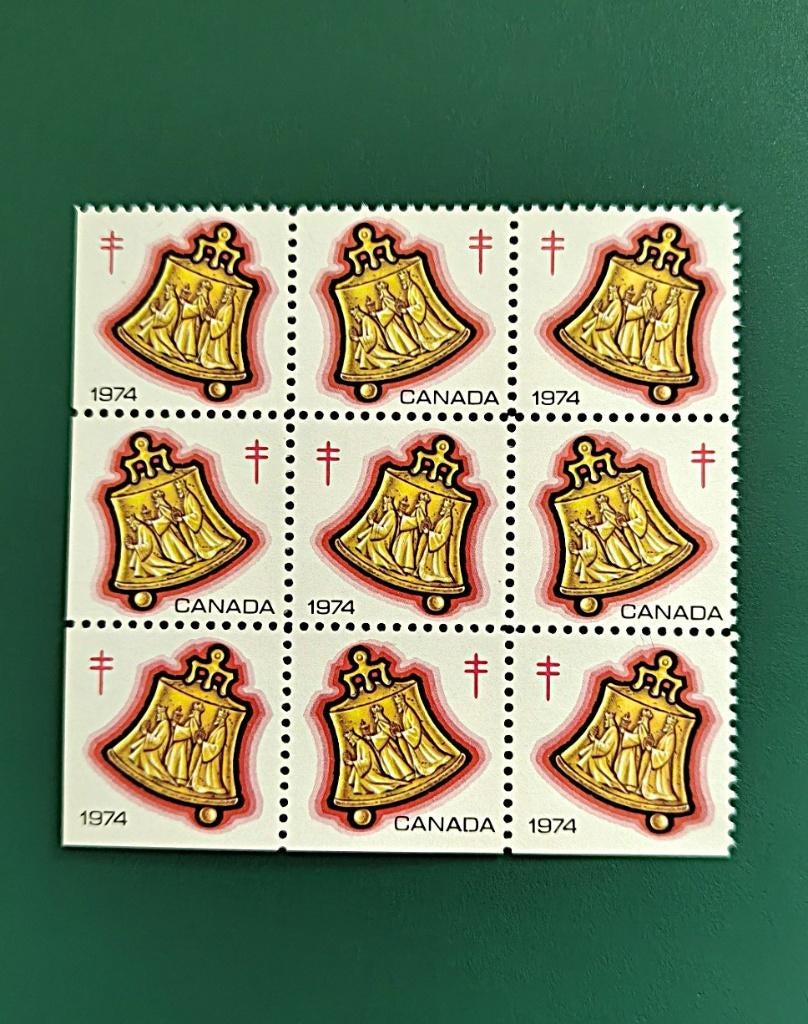 Canada : kerst/sluitzegel blok van 9 TBC 1974 postfris, Verzenden, Overige thema's