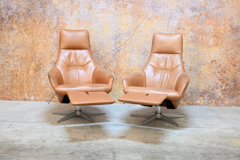 ZGANieuw! cognackleurige leren Gealux design relaxfauteuil, 75 tot 100 cm, Ophalen of Verzenden, Zo goed als nieuw, Gealux