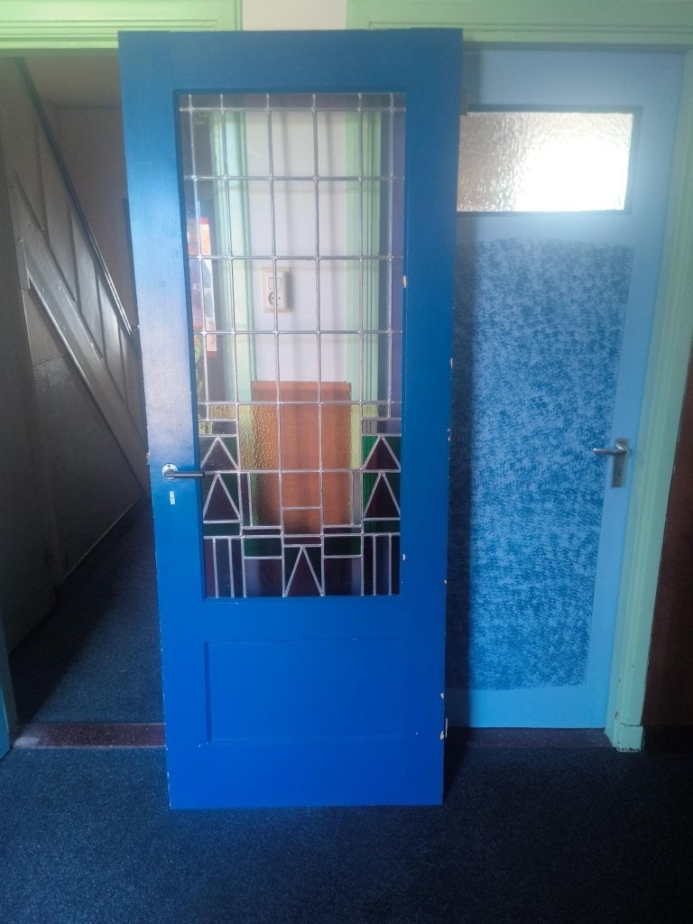 Authentieke deur glas in lood, Ophalen, Gebruikt, 80 tot 100 cm, Binnendeur