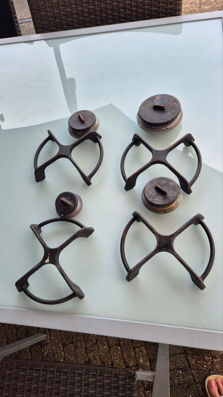 Gietijzeren pannendragers en branderdeksels (4 stuks), Ophalen of Verzenden
