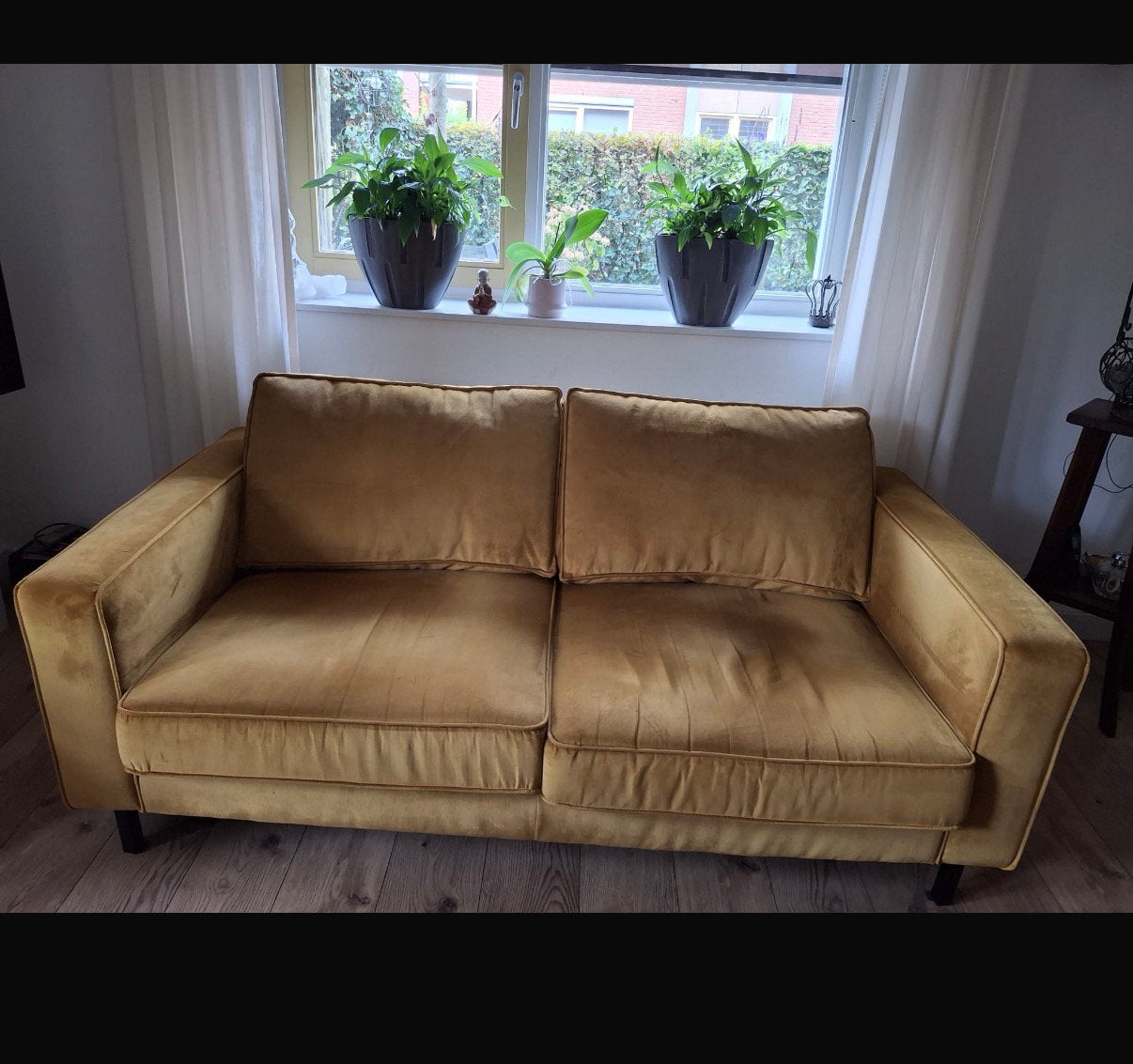 Oker geel vloers bank, Ophalen, 150 tot 200 cm, Tweepersoons, 75 tot 100 cm