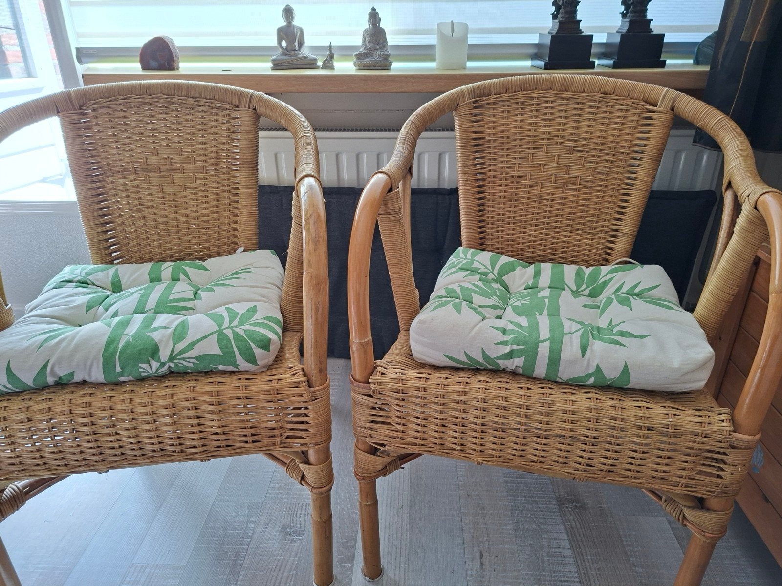 Rotan stoelen met kussens - set van 2, Ophalen, Gebruikt, Twee, Bruin