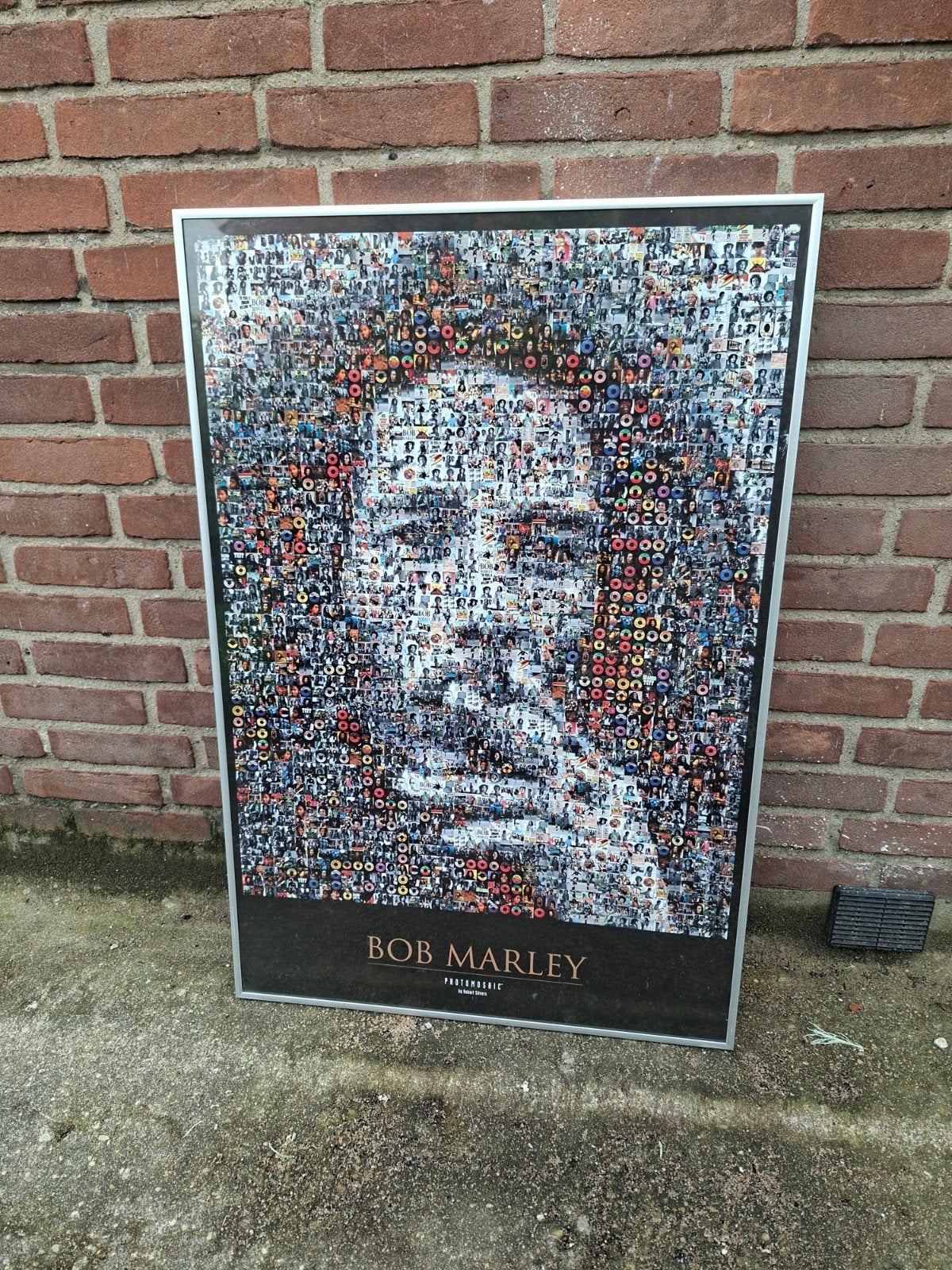 Grote ingelijste Bob Marley fotomozaïek poster 91x61 cm, Ophalen, Met lijst, Deurposter of groter, Muziek