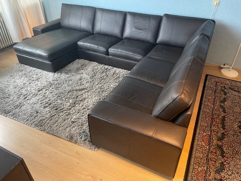 IKEA Hoekbank, 5-zits, met chaise longue | Grann | Zwart, Overige materialen, Hoekbank, 300 cm of meer, Ophalen of Verzenden