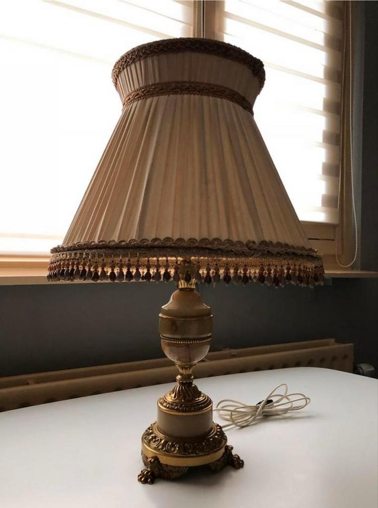 Antieke Tafellamp met Gouden Details en Kralen, Ophalen of Verzenden