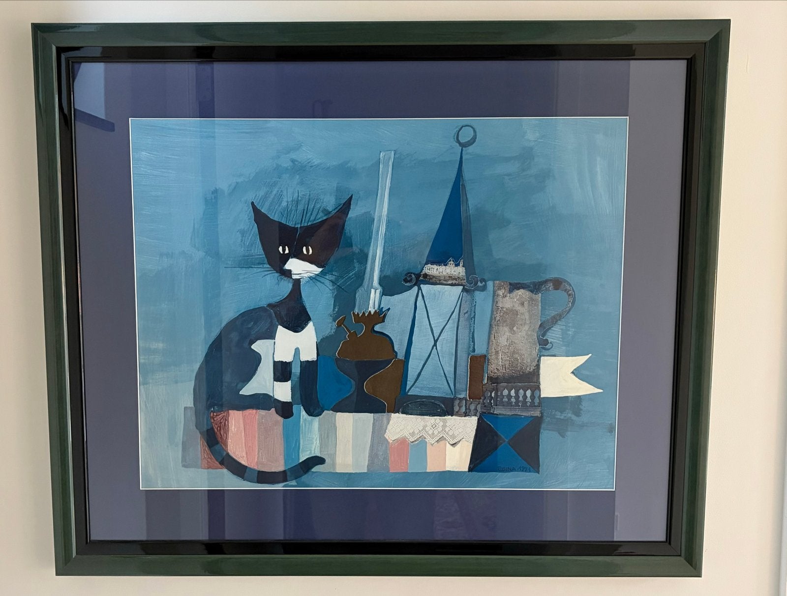 Rosina Wachtmeister kat stilleven 1992 6580 cm ingelijst., Ophalen, Abstract, Dieren, Gesigneerd