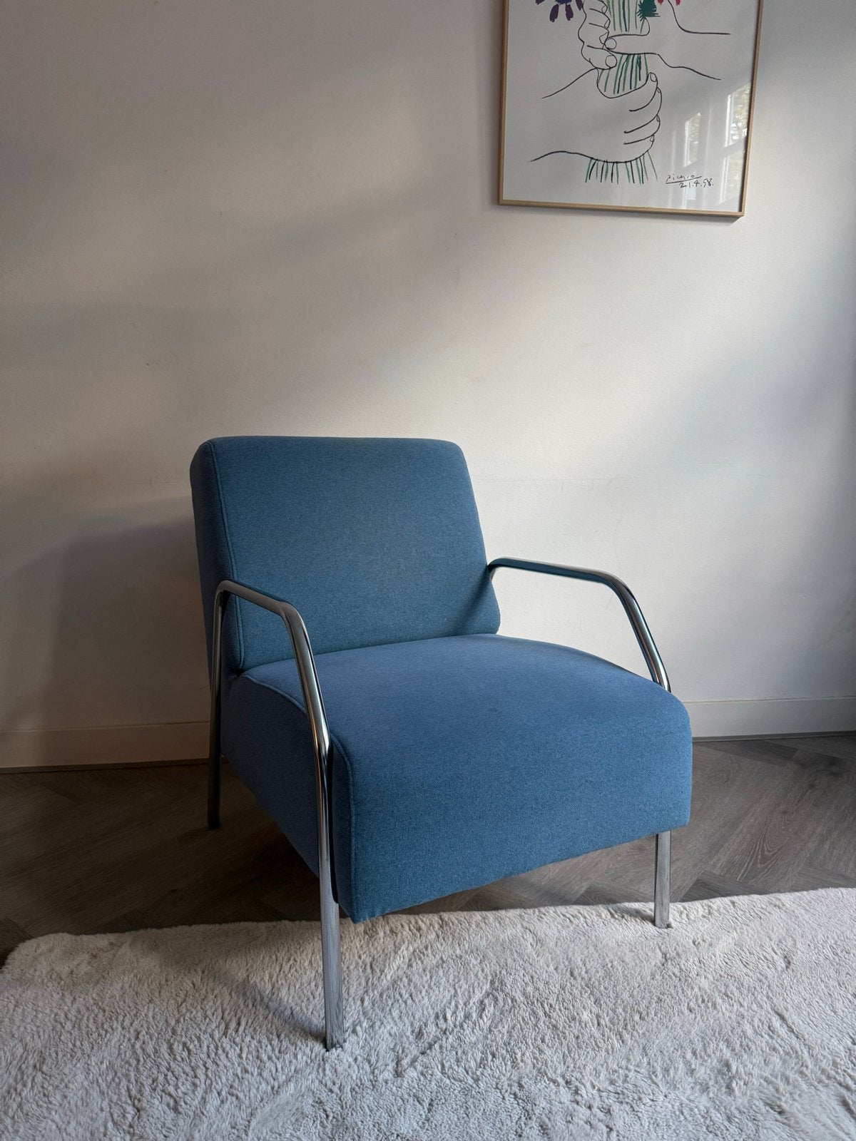 Woood Fauteuil Cato Petrol - Blauwe Stoel, Ophalen, Gebruikt, Stof