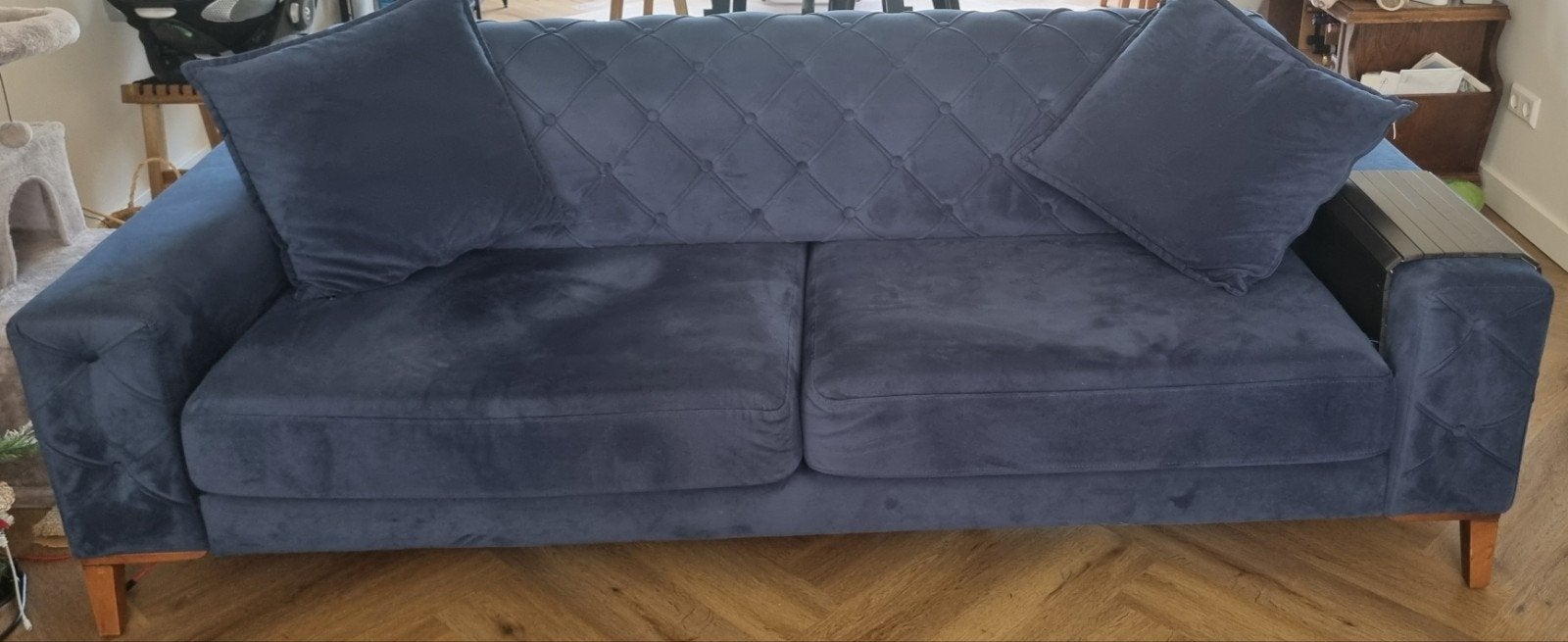 Comfortabele slaapbank - uitschuifbaar zitgedeelte, Ophalen, 90 cm, Blauw, Tweepersoons