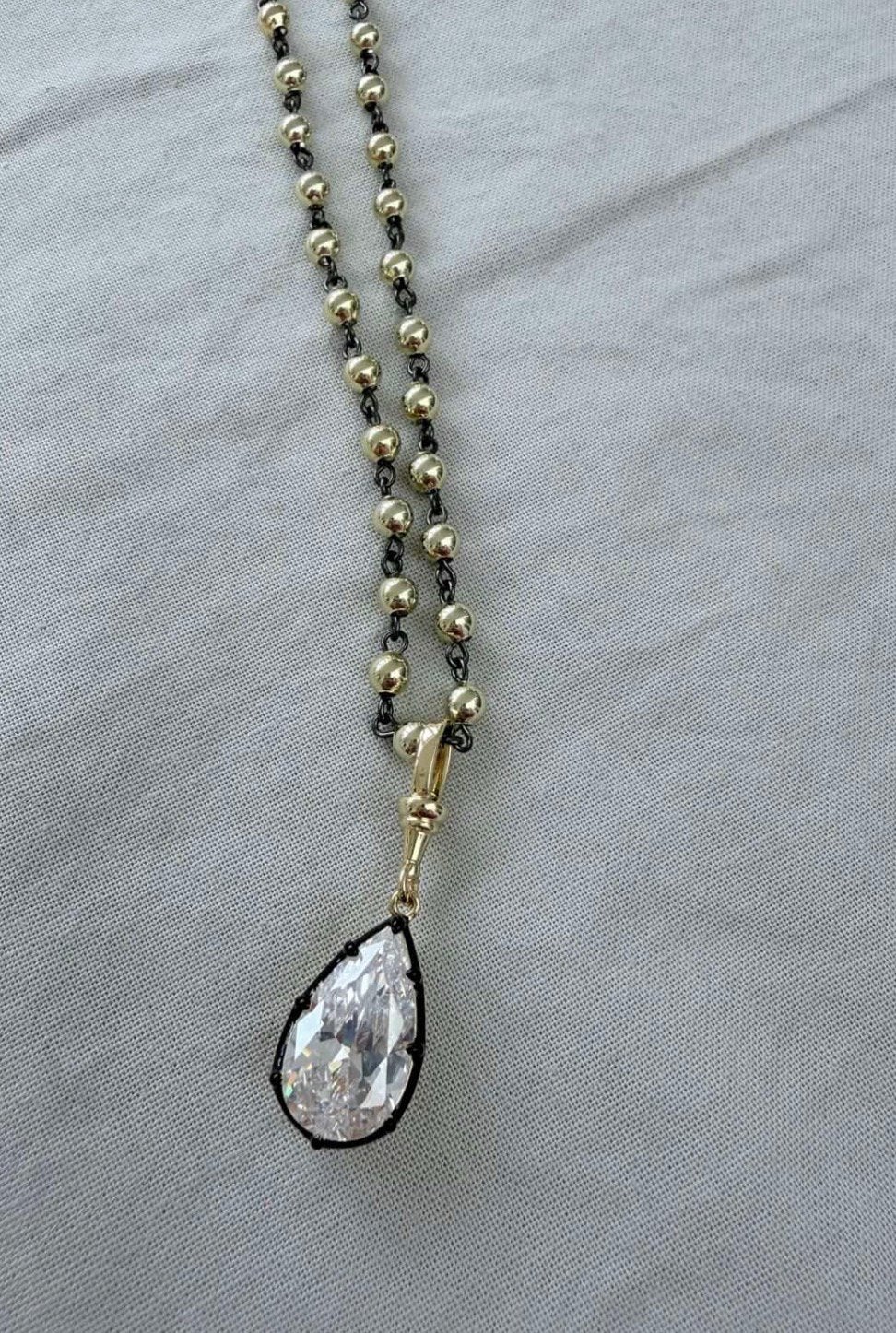 Vintage 9 carat witte saffier pear necklace nieuw! Inc.ver, Verzenden, Nieuw, Met edelsteen, Goud