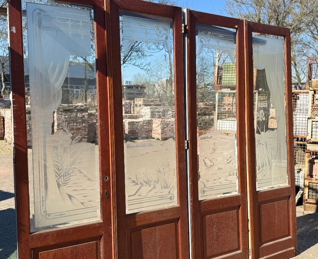 4-delige antieke openslaande deuren met geëtst glas 249x282, Ophalen