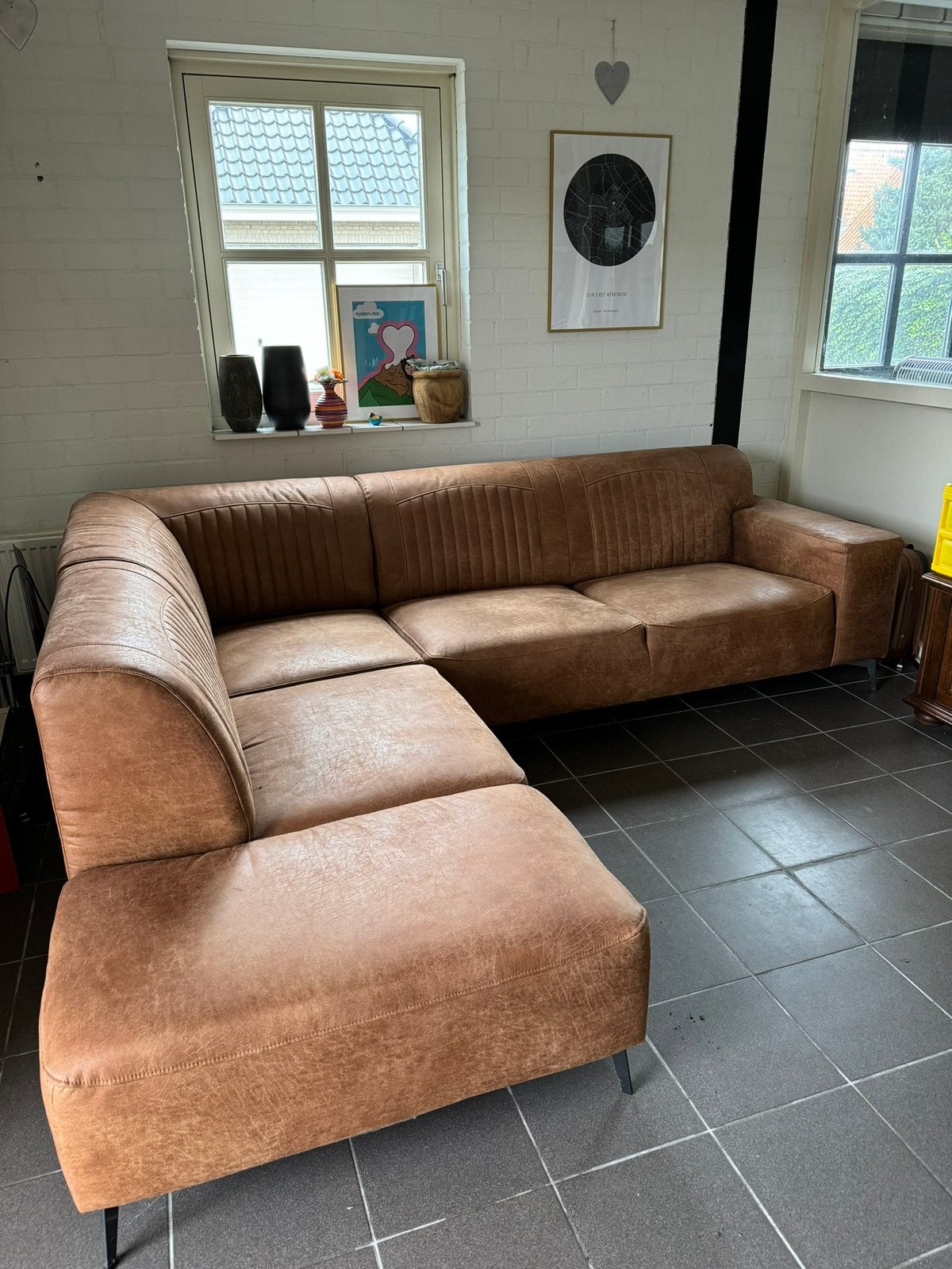 Hoekbank – Cognac – 260 x 220 cm, Ophalen, Zo goed als nieuw