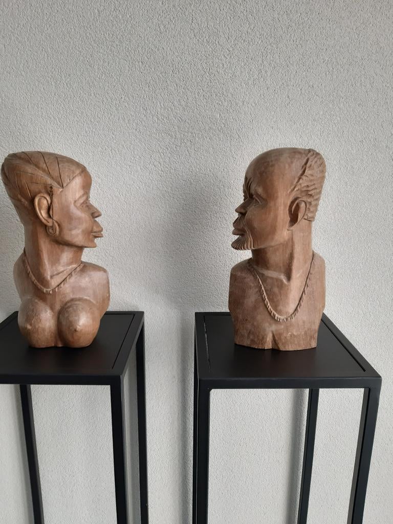 Houten borst beelden man en vrouw, Ophalen of Verzenden