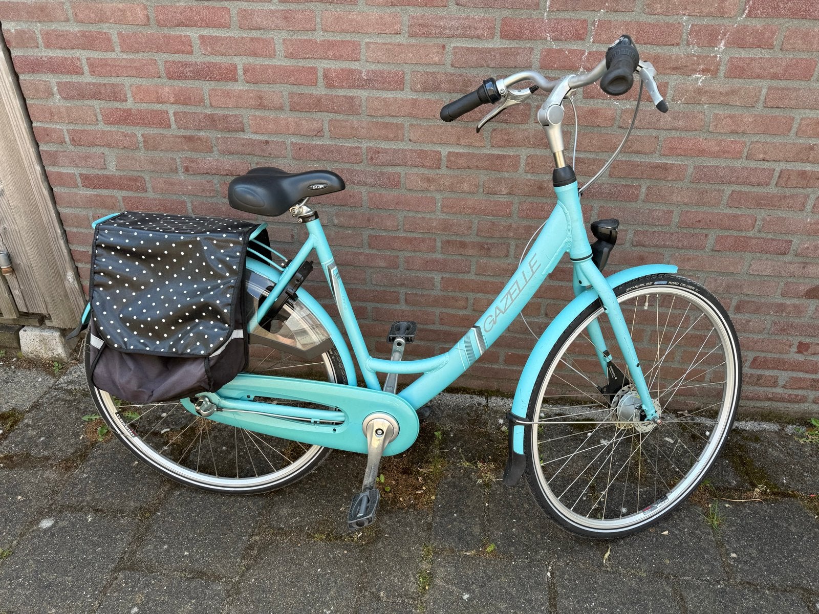 Gazelle damesfiets - Lichtblauw met fietstassen, Fietsen en Brommers, Fietsen | Dames | Damesfietsen, Ophalen, Velgrem, 50 tot 53 cm