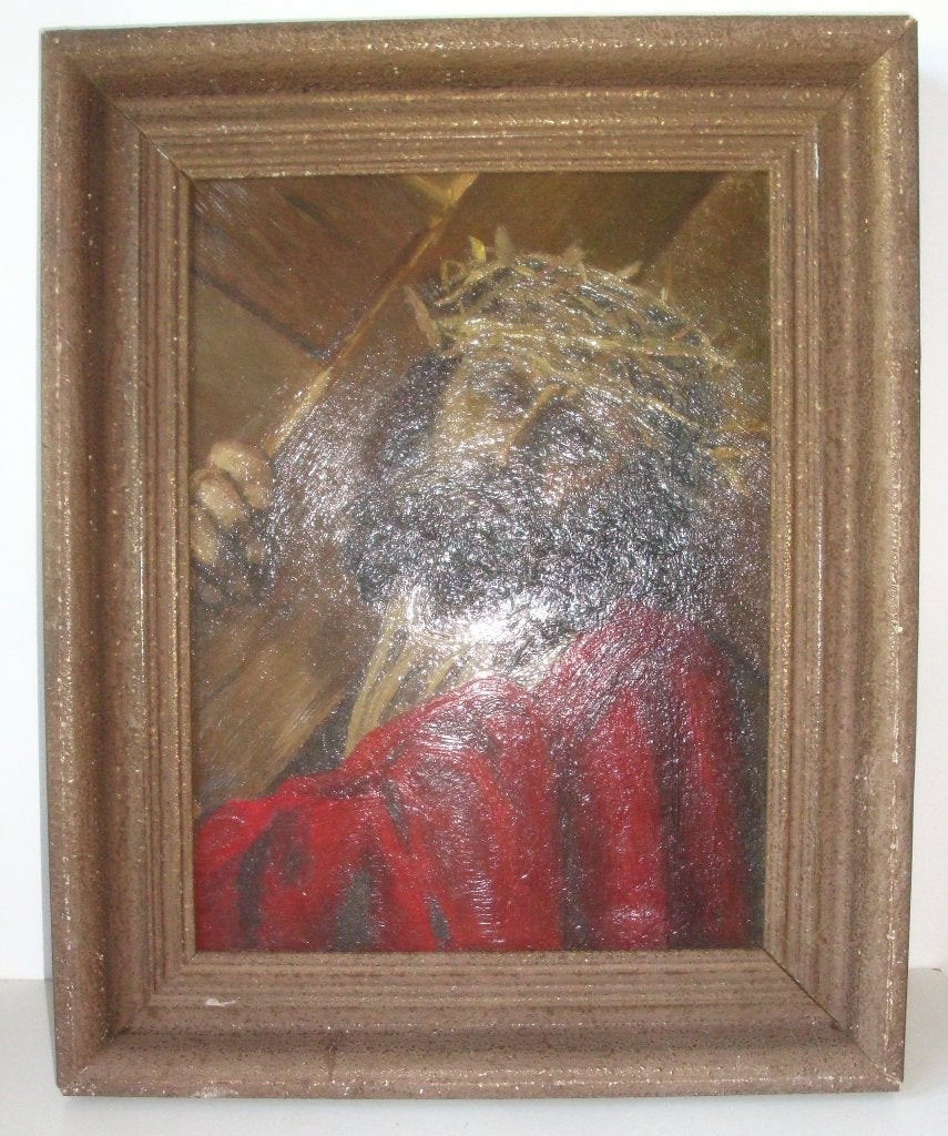 Olieverf Christus met doornenkroon op paneel, ca. 32 x 40 cm, Antiek en Kunst, Kunst | Schilderijen | Klassiek, Paneel, Portret of Personen